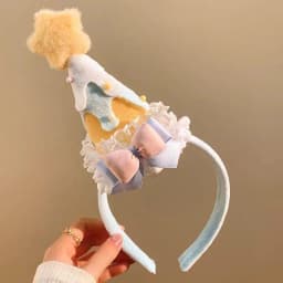 Cute Plush Yellow Star Birthday Hat Headband, Girl Heart Cake Hair Accessory for Birthday Party Photo[G33]