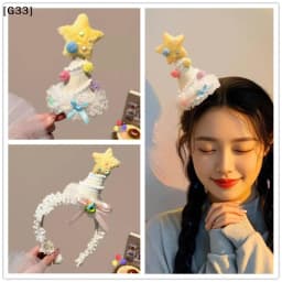 Cute Plush Yellow Star Birthday Hat Headband, Girl Heart Cake Hair Accessory for Birthday Party Photo[G33]