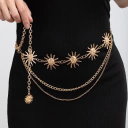 European and American vintage metal sunflower waist chain pendant, multi-layer high-end chain dress belt accessory