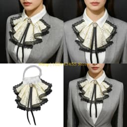 49MC Victorian Detachable Collar For Women Daily Outfit Formal Event with Ribbon Tie Decorative Collar for Costume Enhancer