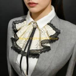 49MC Victorian Detachable Collar For Women Daily Outfit Formal Event with Ribbon Tie Decorative Collar for Costume Enhancer