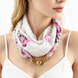 Magnetic Buckle Thin Chiffon Decorative Neck Scarf, Magnolia Print Neck Wrap, Lazy Scarf Quick Easy Fastening Neckerchief
