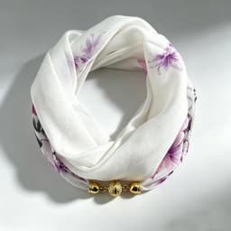 Magnetic Buckle Thin Chiffon Decorative Neck Scarf, Magnolia Print Neck Wrap, Lazy Scarf Quick Easy Fastening Neckerchief