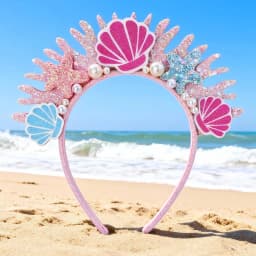 Ocean-Themed Glitter Headband, Featuring Glittery Ocean Elements Paired with Pearl Decorations, Crown Flower Mermaid Headband, with a Dreamy and Exquisite Design, Suitable for Beach-Themed Parties, Dress-Up Occasions, and More, with a Sweet Style