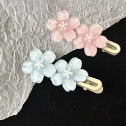 Jelly Cherry Blossom Hair Clips Pink Blue Flower Hairpins for Girl Romantic Wave Side Bangs Barrettes Kawaii BB Hair Accessories