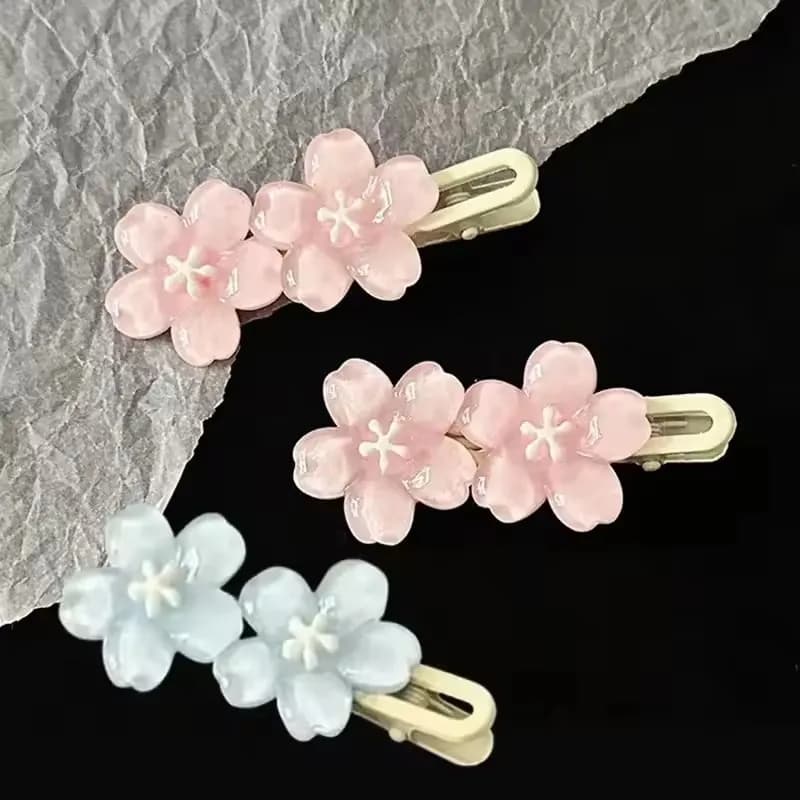 Jelly Cherry Blossom Hair Clips Pink Blue Flower Hairpins for Girl Romantic Wave Side Bangs Barrettes Kawaii BB Hair Accessories