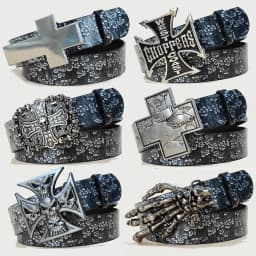 Luxury Designer Gothic Punk Belt for Men And Women Cross Buckle plus Size Silver Flora Black Waistband for Jeans Skirt Dress