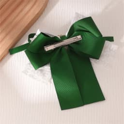 1pc Pearl Green Bow Clip – Dainty Ribbon with Faux Pearl Detail, Fresh Hair Accessory.