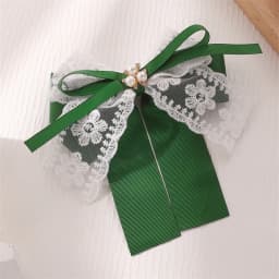 1pc Pearl Green Bow Clip – Dainty Ribbon with Faux Pearl Detail, Fresh Hair Accessory.