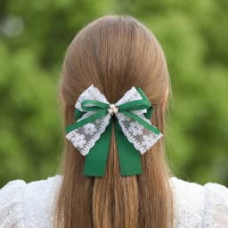 1pc Pearl Green Bow Clip – Dainty Ribbon with Faux Pearl Detail, Fresh Hair Accessory.