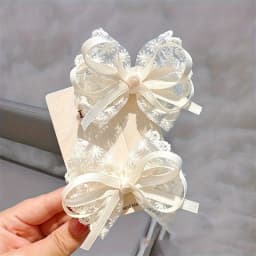 2pcs Korean-style Casual Lace Bow Tie / Korean-style Girl Charm Lace Hairpin / Suitable for Dates, Travel, and Leisure.