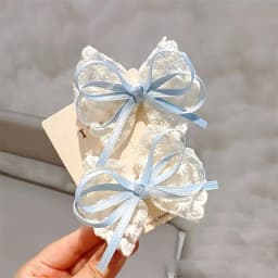2pcs Korean-style Casual Lace Bow Tie / Korean-style Girl Charm Lace Hairpin / Suitable for Dates, Travel, and Leisure.