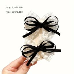 2pcs Korean-style Casual Lace Bow Tie / Korean-style Girl Charm Lace Hairpin / Suitable for Dates, Travel, and Leisure.