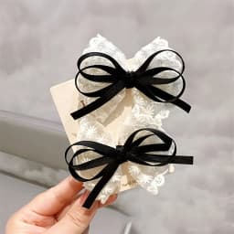 2pcs Korean-style Casual Lace Bow Tie / Korean-style Girl Charm Lace Hairpin / Suitable for Dates, Travel, and Leisure.