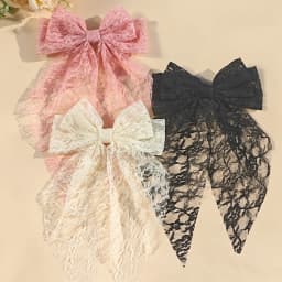 3pcs large fairy butterfly bow duckbill hair clips, featuring long flowing design, delicate lace ribbon and hollow carving. S