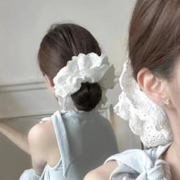 Women's Scrunchies Korean Super Large White Lace Large Hair Band Leather Band French Vintage Lace Tie Head Rope Sweet Style Nice