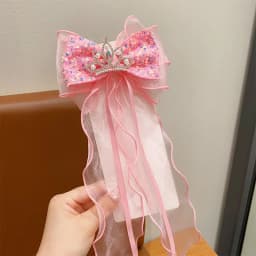 Children's Braided Hair Bow Accessories Princess Crown Hairpin Super Fairy Girl Ponytail Streamer Headgear Spring Clip Top