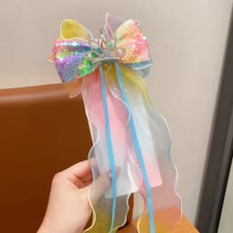 Children's Braided Hair Bow Accessories Princess Crown Hairpin Super Fairy Girl Ponytail Streamer Headgear Spring Clip Top