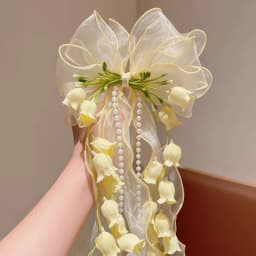 Elegant Lily Valley Bow Barrettes Fresh Floral Hair Clips Vintage Ancient Style Sweet Back Head Ornaments Delicate Ladies