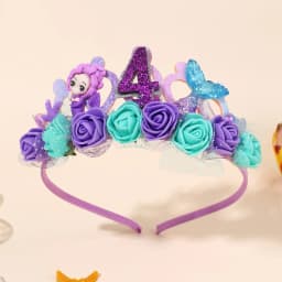 Cartoon Purple Mermaid Crown Headband Girls Baby Birthday Party Hairband Flower Sea Style Headdress