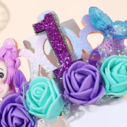Cartoon Purple Mermaid Crown Headband Girls Baby Birthday Party Hairband Flower Sea Style Headdress