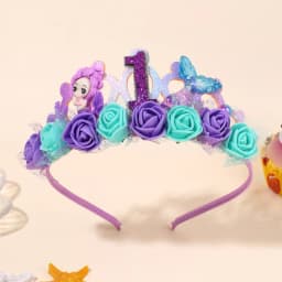 Cartoon Purple Mermaid Crown Headband Girls Baby Birthday Party Hairband Flower Sea Style Headdress