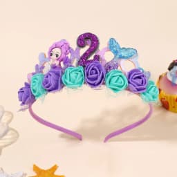 Cartoon Purple Mermaid Crown Headband Girls Baby Birthday Party Hairband Flower Sea Style Headdress