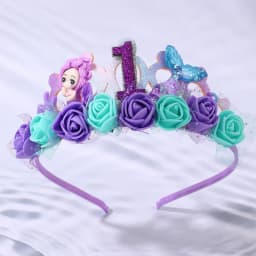 Cartoon Purple Mermaid Crown Headband Girls Baby Birthday Party Hairband Flower Sea Style Headdress