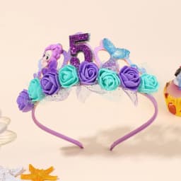 Cartoon Purple Mermaid Crown Headband Girls Baby Birthday Party Hairband Flower Sea Style Headdress