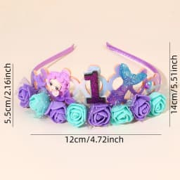 Cartoon Purple Mermaid Crown Headband Girls Baby Birthday Party Hairband Flower Sea Style Headdress