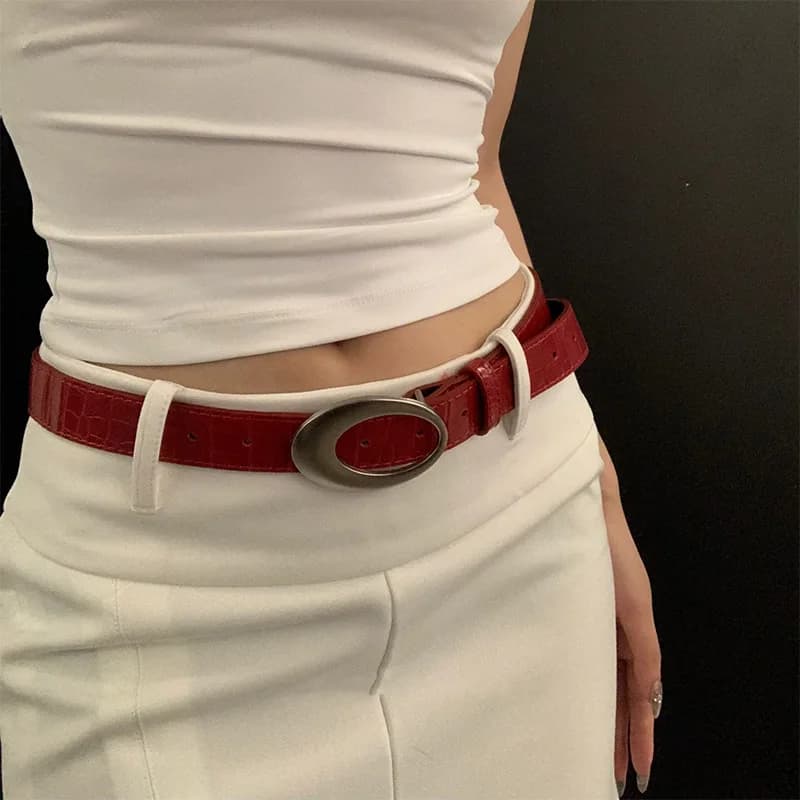 Women's American Retro Crocodile Belt, Oval Metal Buckle, Multi-color, For Jeans, Must-have For Vintage Outfits