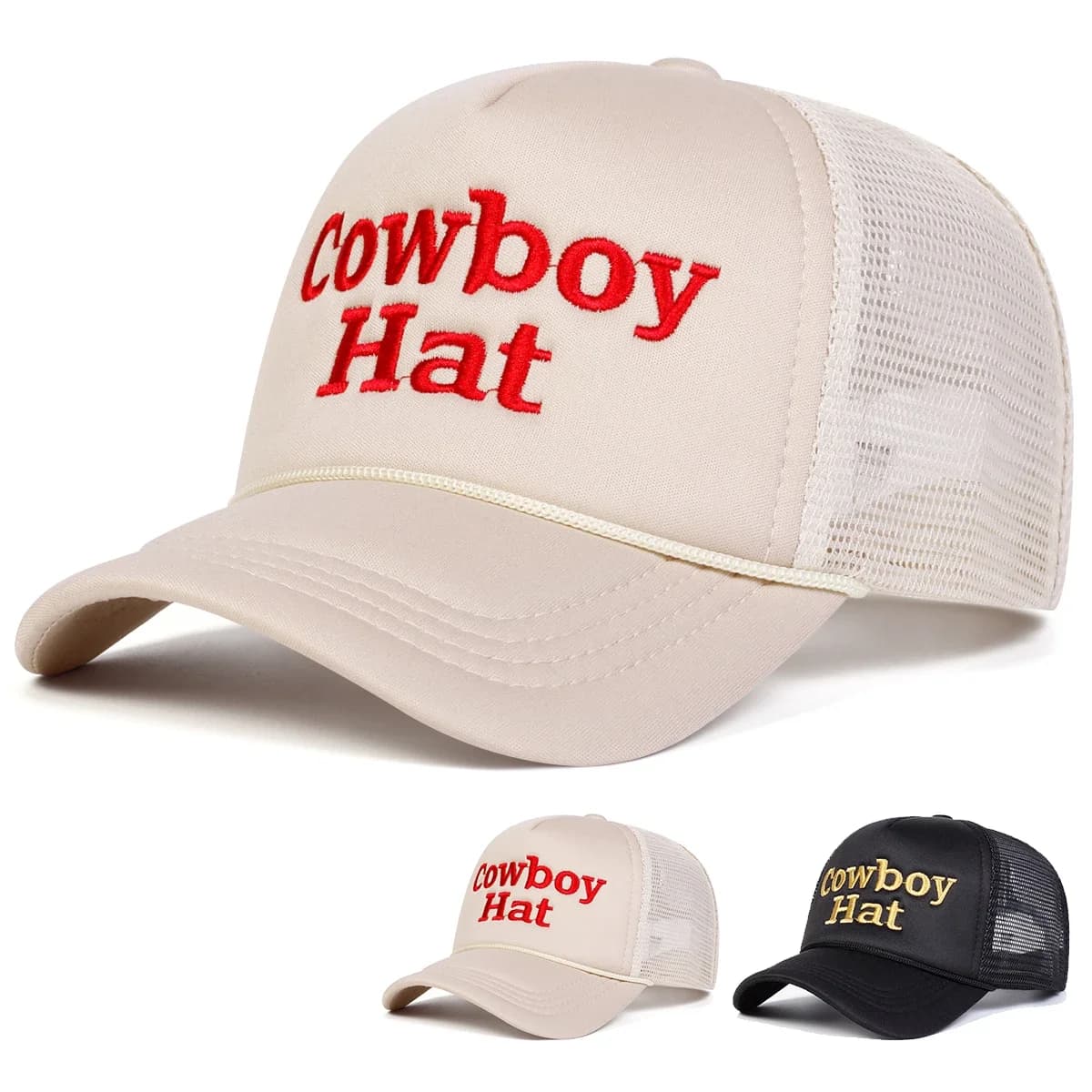 Unisex Cowboy Hat Letter Embroidery Baseball Net Caps Spring Summer Outdoor Sunscreen Hat Adjustable Casual Trucker Hats