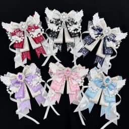 1Pc Cute Bowknot Brooch Pin, 6 Colors, Gemstone Heavy Craft Ribbon Bead Chain Color-Block Handmade DIY Finished Product, Anime Lolita Cosplay, Comic Con, Anime Decoration, Bag and Backpack Decoration Bowknot Pin