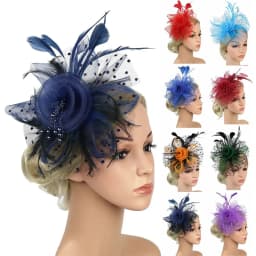 Women Girls Wedding Hair Fascinators Mesh Flower Fascinator Hat Feathers Hair Clip Alice Headband Clip Tea Party Headband