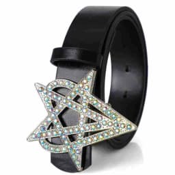 Punk Style Riveted Belt Men Women Y2K Inlaid Rhinestone Stars Buckle Bright Flash Gothic Air Eye Hollowed Vintage Waistband Belt