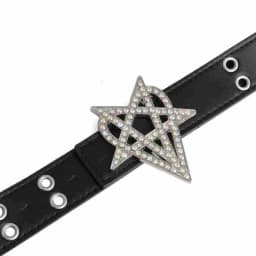 Punk Style Riveted Belt Men Women Y2K Inlaid Rhinestone Stars Buckle Bright Flash Gothic Air Eye Hollowed Vintage Waistband Belt
