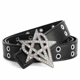 Punk Style Riveted Belt Men Women Y2K Inlaid Rhinestone Stars Buckle Bright Flash Gothic Air Eye Hollowed Vintage Waistband Belt