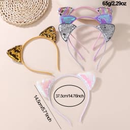 5pcs/set Daily Sweet Cat Ear Headband – Shiny Sequins & Cute Cartoon Design for an Easy, Playful Look.