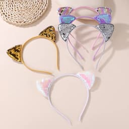 5pcs/set Daily Sweet Cat Ear Headband – Shiny Sequins & Cute Cartoon Design for an Easy, Playful Look.