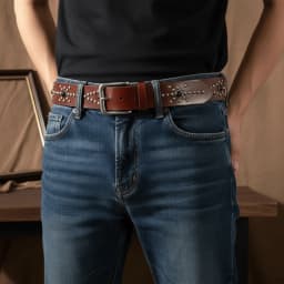 Fashion Rivet Buckle Waist Belt Jeans Style Genuine Leather Jeans Belt Versatile Decorative Belt Men Women