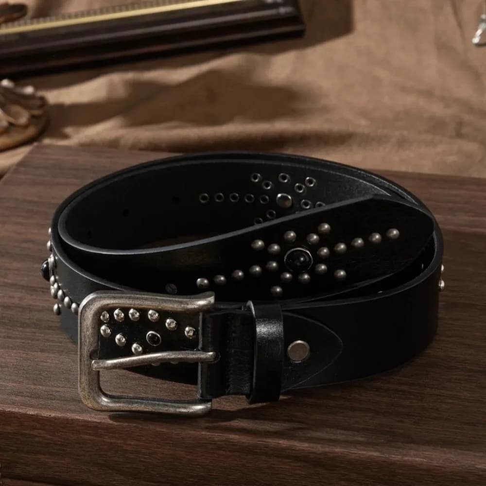 Fashion Rivet Buckle Waist Belt Jeans Style Genuine Leather Jeans Belt Versatile Decorative Belt Men Women