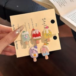 5Pcs Cute Popsicle Ice Cream Hair Clips Colorful Mini Kawaii Barrettes for Women Girls Kids Daily Party Hair Accessories Gift