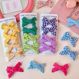 2026 4PCS/Set Kids Hair Clips Gingham Floral Bow Hair Barrettes No Hurt Hair Non Slip Soft Fabric Toddler Girls Accessories Gift