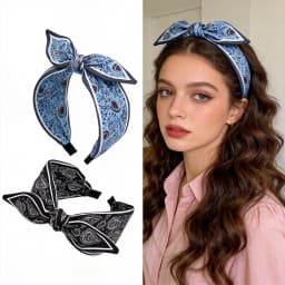 2-Pack Vintage Cashew Flower Bow Headbands, Gentle and Elegant Style, Suitable for Matching with Shirts/Dresses, Daily Outings,