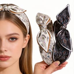 2-Pack Vintage Cashew Flower Bow Headbands, Gentle and Elegant Style, Suitable for Matching with Shirts/Dresses, Daily Outings,