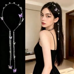 Pearl Butterfly Tassel Headband for Women Crystal Rhinestone Handmade Wedding Headdress Headband WomanHair Accessories Tiara