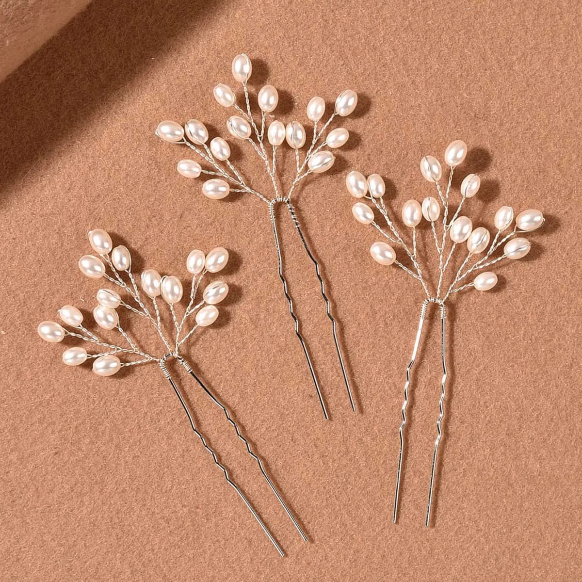 3PCS Alloy Pearl Hair Pins Set Luxury Glossy Anti Slip Styling Accessories for Wedding Bridal Party Women Girls 11x6cm