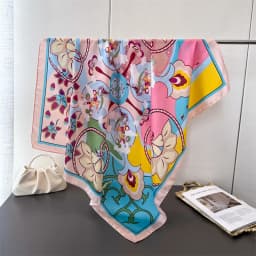 New cartoon emulated silk printed silk scarf shawl neck protection scarf decorative luxury women's scarf