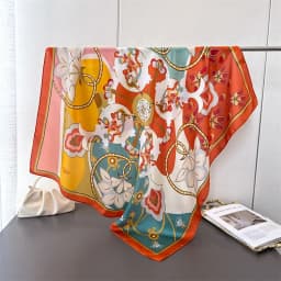 New cartoon emulated silk printed silk scarf shawl neck protection scarf decorative luxury women's scarf