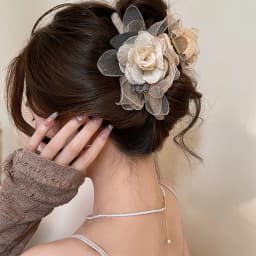 Korean Style Flower Hair Claw Champagne Color Mesh Mountain Camellia Shark Hair Gripper Sweety Exquisite Flower Hair Accessories